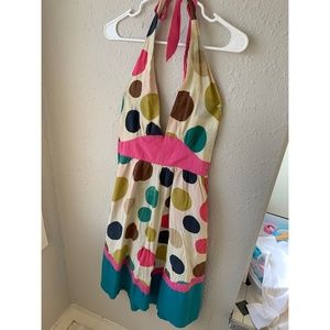 Adorable ANTHROPOLOGIE raw silk summer dress rainbow POLKA-DOTS + POCKETS!!
